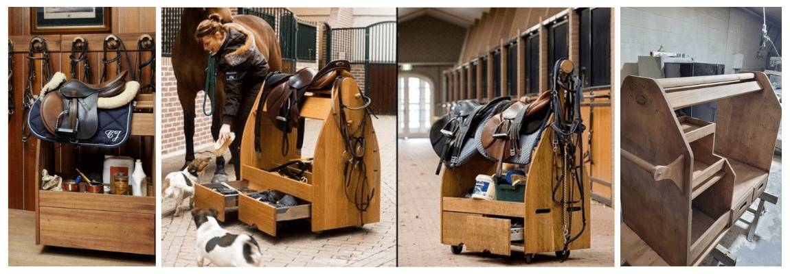 variants of trolleys for ammunition in the stable made of wood from the manufacturer EQUINE-HOUSE